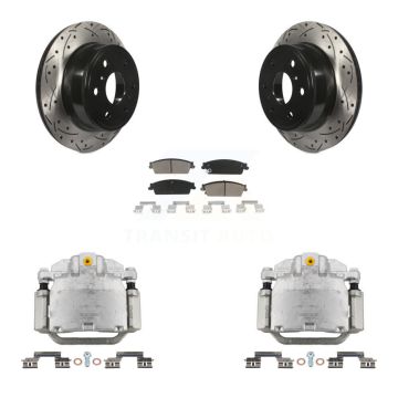 Rear Brake Caliper Drill Slot Rotors Ceramic Pad Kit For Chevrolet GMC Sierra 1500 Tahoe KCD-100478C