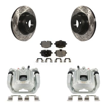 Rear Brake Caliper Drill Slotted Rotors Semi-Metallic Pad Kit For 2012 BMW X3 From 10 11 KCD-100478P
