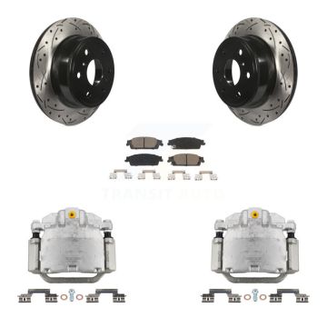 Rear Brake Caliper Drill Slot Rotors Ceramic Pad Kit For GMC Chevrolet Sierra 1500 Tahoe KCD-100479C