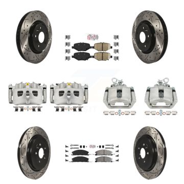 Front Rear Brake Caliper Drilled Slot Rotor Ameribrakes Pad Kit (10Pc) For Ford Explorer KCD-100479N