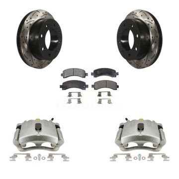 Rear Brake Caliper Drilled Slot Rotor Ceramic Pad Kit For GMC Chevrolet Savana 3500 2500 KCD-100479T