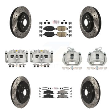 Front Rear Brake Caliper Drill Slot Rotor Semi-Metallic Pad Kit (10Pc) For Ford Explorer KCD-100480N