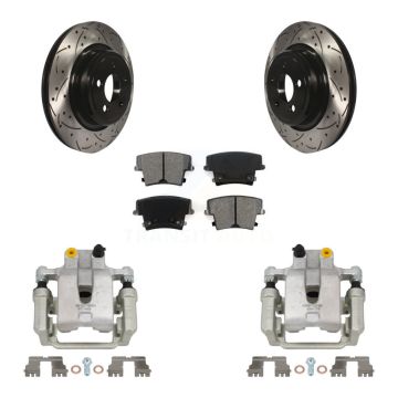 Rear Disc Brake Coated Caliper Drill Slot Rotors Semi-Metallic Pad Kit For Dodge Charger KCD-100480S