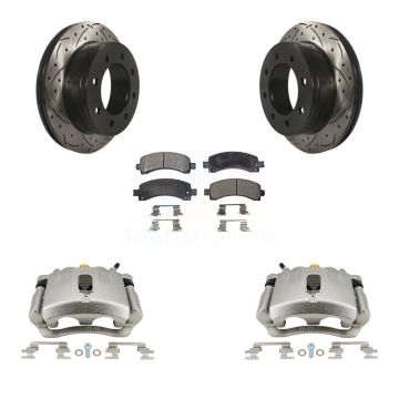 Rear Brake Caliper Drilled Slot Rotor Ceramic Pad Kit For GMC Chevrolet Savana 2500 3500 KCD-100480T