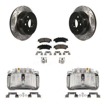 Rear Brake Coated Caliper Drilled Slot Rotor Ceramic Pad Kit For GMC Sierra 1500 Classic KCD-100481C