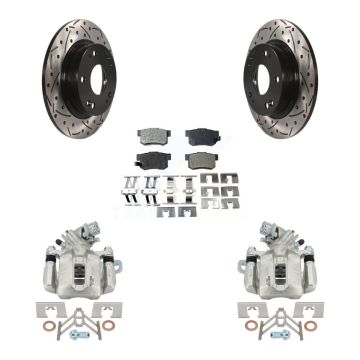 Rear Brake Caliper Drill Slot Rotors Semi-Metallic Pad Kit For Honda Civic Acura CSX ILX KCD-100481P