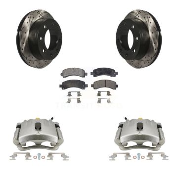 Rear Brake Caliper Drill Slot Rotors Ceramic Pad Kit For Chevrolet Express 2500 GMC 3500 KCD-100481T