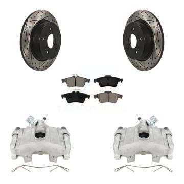 Rear Brake Coated Caliper Drilled Slot Rotor Semi-Metallic Pad Kit For Ford Escape C-Max KCD-100482S