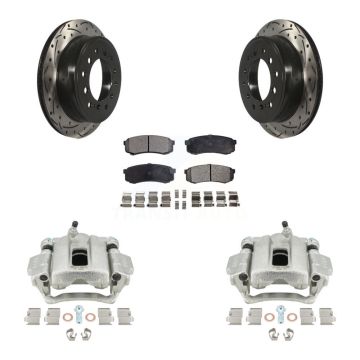 Rear Brake Caliper Drill Slot Rotor Semi-Metallic Pad Kit For Toyota 4Runner Lexus GX460 KCD-100484P