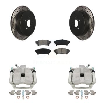 Rear Brake Caliper Drilled Slot Rotor Semi-Metallic Pad Kit For Toyota Sienna Highlander KCD-100484S