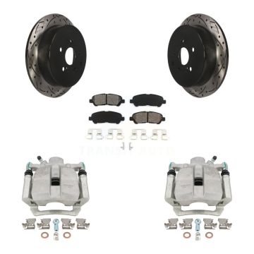 Rear Brake Coated Caliper Drilled Slot Rotor Semi-Metallic Pad Kit For Toyota Highlander KCD-100485S