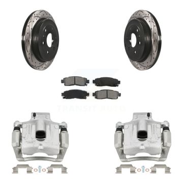 Rear Brake Caliper Drilled Slot Rotor Semi-Metallic Pad Kit For GMC Acadia Buick Enclave KCD-100486S