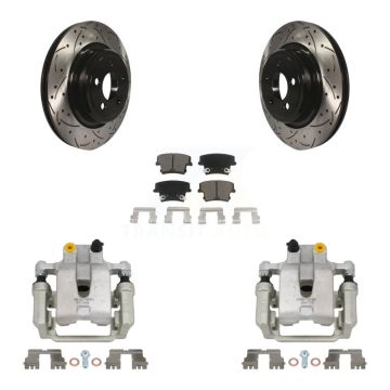 Rear Disc Brake Coated Caliper Drilled Slotted Rotor & Ceramic Pad Kit For Dodge Charger KCD-100487C