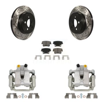 Rear Brake Caliper Drill Slotted Rotor Ceramic Pad Kit For Chrysler 300 Dodge Challenger KCD-100488C