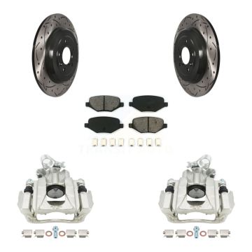 Rear Brake Caliper Drill Slot Rotors Semi-Metallic Pad Kit For Ford Explorer Flex Taurus KCD-100488S