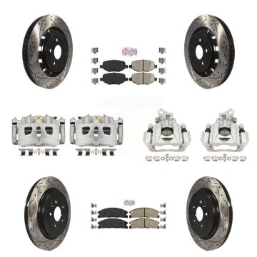 Front Rear Brake Caliper Drill Slotted Rotor Ceramic Pad Kit (10Pc) For 2016 Lincoln MKS KCD-100489N