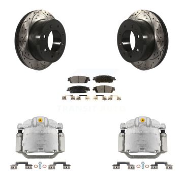 Rear Brake Coated Caliper Drill Slot Rotors Semi-Metallic Pad Kit For Chevrolet Suburban KCD-100489P