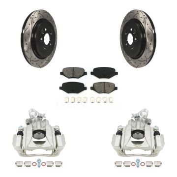 Rear Brake Coat Caliper Drill Slot Rotor Semi-Metallic Pad Kit For Ford Flex Lincoln MKS KCD-100489S