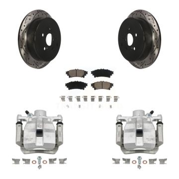 Rear Brake Caliper Drill Slot Rotor Ceramic Pad Kit For Toyota Sienna Lexus RX350 RX450h KCD-100490C