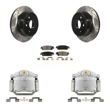 Rear Brake Caliper Drill Slot Rotors Ceramic Pad Kit For GMC Chevrolet Sierra 1500 Tahoe KCD-100490T