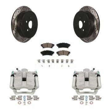 Rear Brake Caliper Drilled Slot Rotor Ceramic Pad Kit For Toyota Sienna Highlander Lexus KCD-100491C