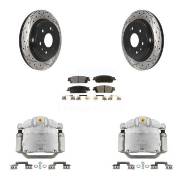 Rear Brake Caliper Drilled Slot Rotor Semi-Metallic Pad Kit For Chevrolet Silverado 1500 KCD-100491P