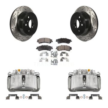 Rear Brake Coated Caliper Drilled Slot Rotor Ceramic Pad Kit For GMC Sierra 1500 Classic KCD-100492T