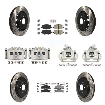Front Rear Brake Caliper Drill Slot Rotors Ameribrakes Pad Kit (10Pc) For 16 Lincoln MKS KCD-100493N