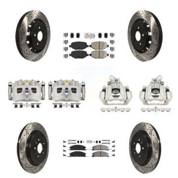 Front Rear Brake Caliper Drill Slot Rotors Ameribrakes Pad Kit (10Pc) For 16 Lincoln MKS KCD-100494N