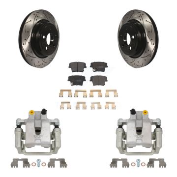 Rear Disc Brake Coated Caliper Drill Slot Rotors Semi-Metallic Pad Kit For Dodge Charger KCD-100494P