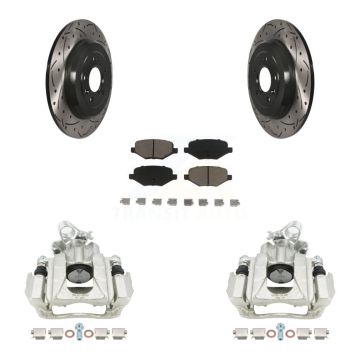 Rear Brake Caliper Drill Slotted Rotor Ceramic Pad Kit For Ford Explorer Flex Taurus MKT KCD-100495C