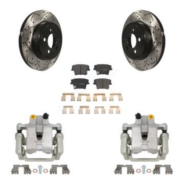 Rear Brake Caliper Drill Slot Rotors Semi-Metallic Pad Kit For Chrysler 300 Dodge Magnum KCD-100495P