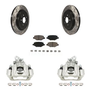 Rear Brake Coated Caliper Drill Slotted Rotors Ceramic Pad Kit For Ford Flex Lincoln MKS KCD-100496C