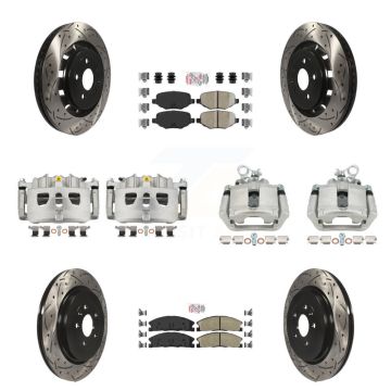 Front Rear Brake Caliper Drilled Slot Rotor Ceramic Pad Kit (10Pc) For Ford Explorer MKS KCD-100496N