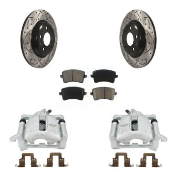 Rear Brake Coat Caliper Drill Slot Rotor Semi-Metallic Pad Kit For Audi Q5 A4 Quattro A5 KCD-100496S