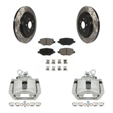 Rear Brake Caliper Drill Slot Rotor Ceramic Pad Kit For Ford Explorer Flex Taurus Police KCD-100497C