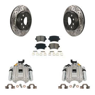 Rear Brake Coated Caliper Drill Slotted Rotor Semi-Metallic Pad Kit For Volkswagen Jetta KCD-100497S