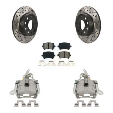 Rear Brake Caliper Drill Slotted Rotor Semi-Metallic Pad Kit For Volkswagen Jetta Rabbit KCD-100498S