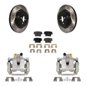 Rear Disc Brake Coated Caliper Drilled Slotted Rotor & Ceramic Pad Kit For Dodge Charger KCD-100498T