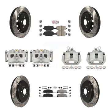 Front Rear Brake Caliper Drilled Slot Rotor Ameribrakes Pad Kit (10Pc) For Ford Explorer KCD-100499N