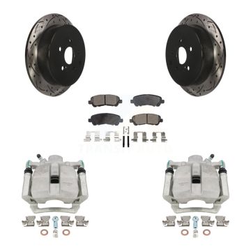 Rear Brake Coated Caliper Drilled Slot Rotor Semi-Metallic Pad Kit For Toyota Highlander KCD-100499P