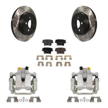 Rear Brake Caliper Drill Slotted Rotor Ceramic Pad Kit For Chrysler 300 Dodge Challenger KCD-100499T