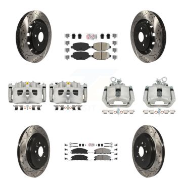 Front Rear Brake Caliper Drilled Slot Rotor Ameribrakes Pad Kit (10Pc) For Ford Explorer KCD-100500N