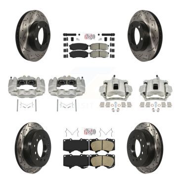 Front Rear Disc Brake Coated Caliper Drill Slotted Rotors Ameribrakes Pad Kit (10Pc) For KCD-100501N