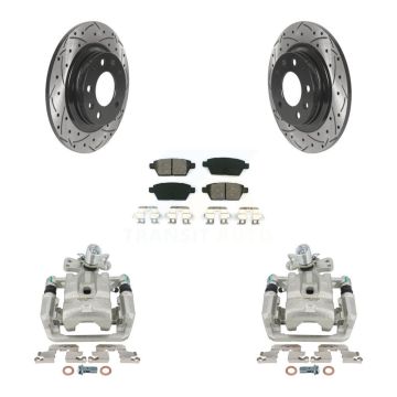 Rear Brake Caliper Drill Slotted Rotor Semi-Metallic Pad Kit For Ford Fusion Mazda 6 MKZ KCD-100502S