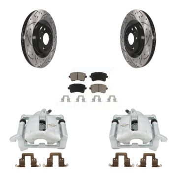 Rear Disc Brake Coated Caliper Drill Slot Rotor Ceramic Pad Kit For 2012 Audi A5 Quattro KCD-100503C