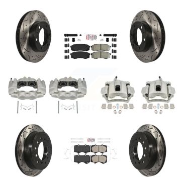 Front Rear Disc Brake Coated Caliper Drill Slotted Rotors Ameribrakes Pad Kit (10Pc) For KCD-100503N