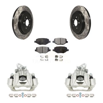 Rear Brake Coat Caliper Drill Slot Rotor Semi-Metallic Pad Kit For Ford Flex Lincoln MKS KCD-100503P