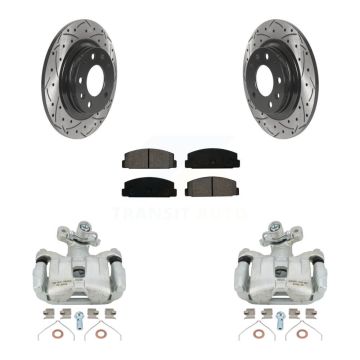 Rear Brake Coated Caliper Drilled Slot Rotor Semi-Metallic Pad Kit For 2003-2005 Mazda 6 KCD-100503S