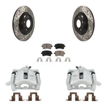Rear Brake Coated Caliper Drill Slotted Rotors Ceramic Pad Kit For Audi Q5 A4 Quattro A5 KCD-100504C